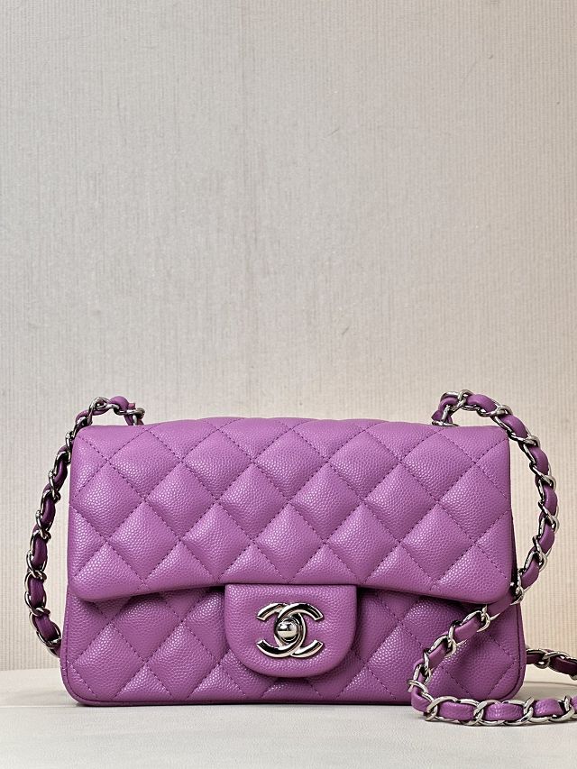 CC original grained calfskin mini flap bag A69900 purple