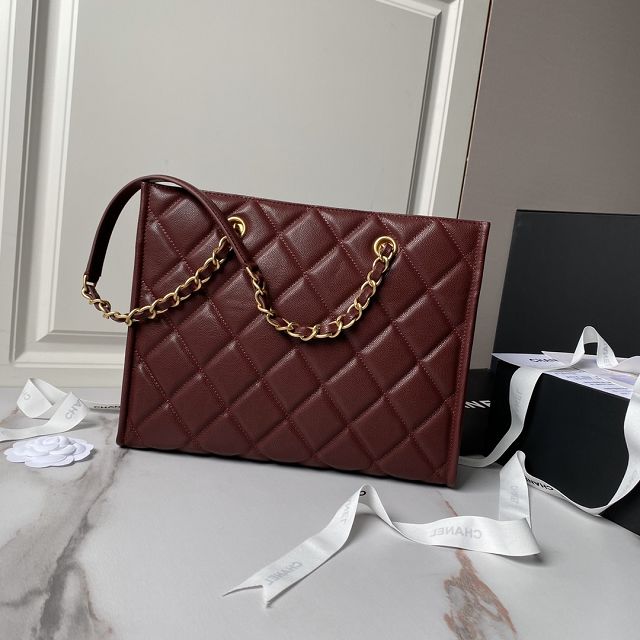 CC original grained calfskin tote bag AS4940 bordeaux