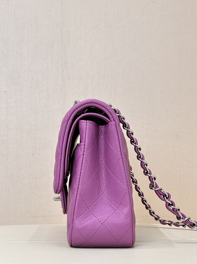 CC original grained calfskin medium flap bag A01112 purple