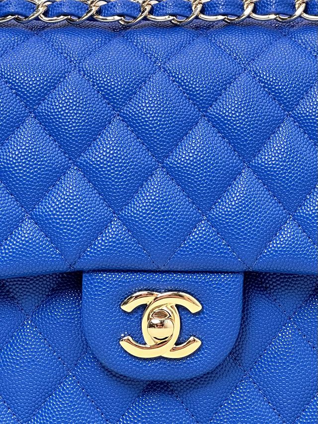 CC original grained calfskin small flap bag A01113 blue