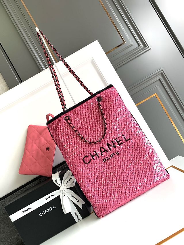 2024 CC original sequins tote bag AS4856 pink