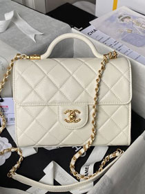 2024 CC original grained calfskin small top handle flap bag AS4957 white