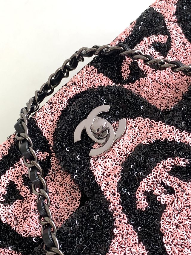 CC original sequins medium flap bag AS2407 pink&black