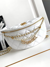 CC original lambskin waist bag AS4991 white