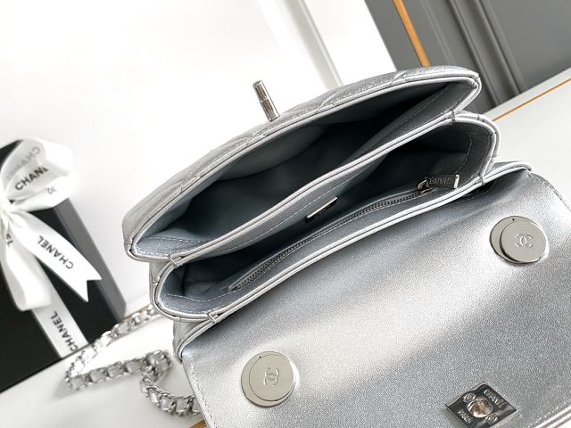 CC original lambskin mini top handle flap bag AS4654 silver