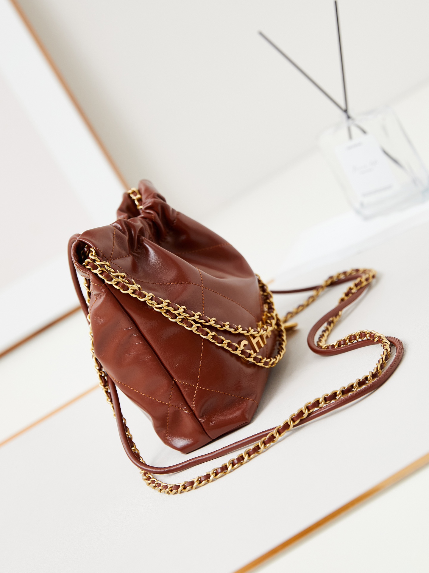 2024 CC original calfskin 22 mini handbag AS3980 brown