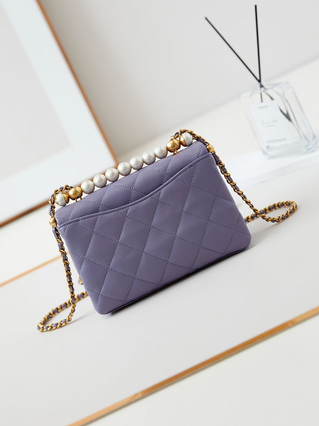 2024 CC original lambskin mini top handle flap bag AS5001 light purple