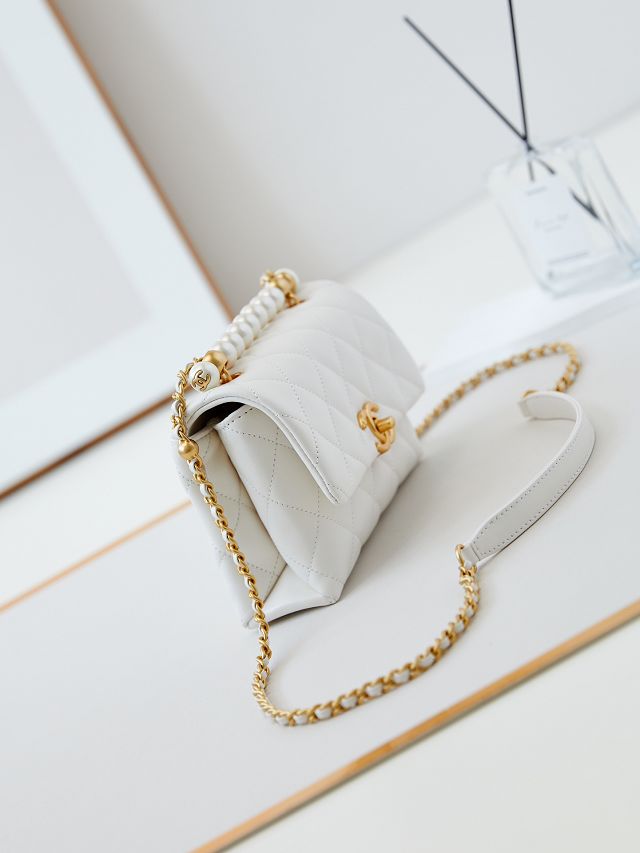 2024 CC original lambskin mini top handle flap bag AS5001 white