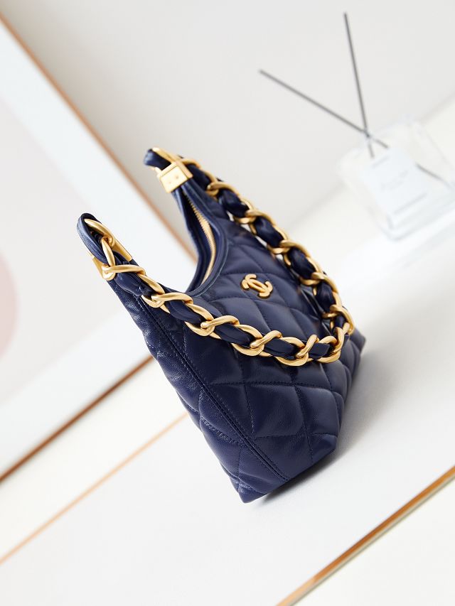 2024 CC original lambskin small hobo handbag AS4922 navy blue