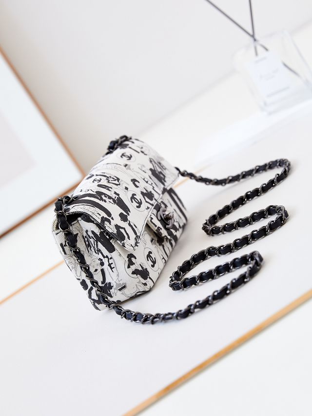 CC original fabric mini flap bag A69900 white&black