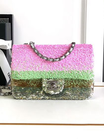 CC original sequins mini flap bag AS2090 pink&green