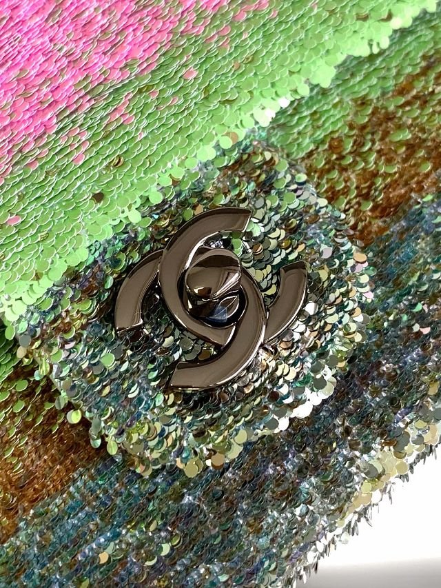 CC original sequins mini flap bag AS2090 pink&green