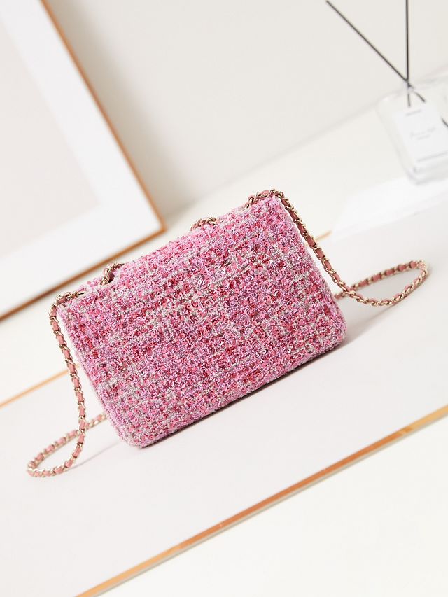 CC original sequins mini flap bag AS3269 pink