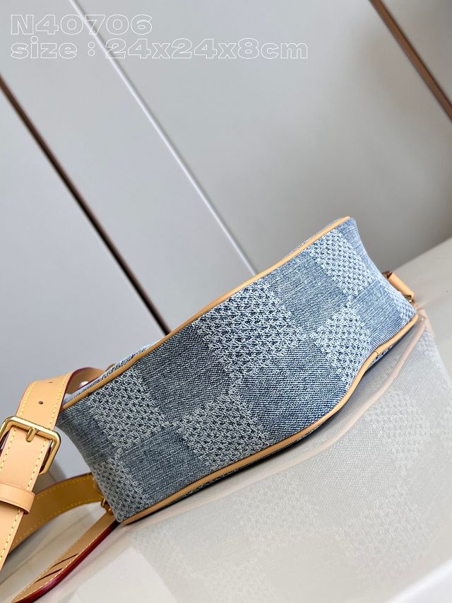 Louis vuitton original denim chess messenger bag N40706 blue