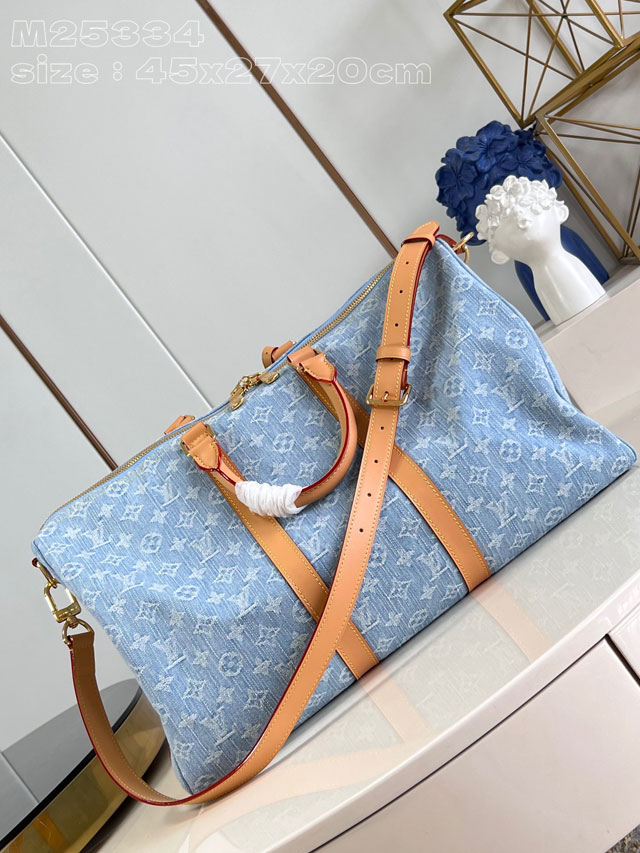 Louis vuitton original denim keepall 45 M25334 light blue