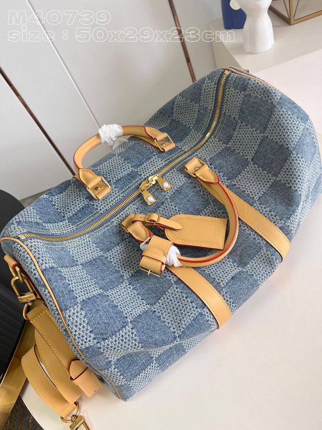 Louis vuitton original denim keepall 50 N40739 blue