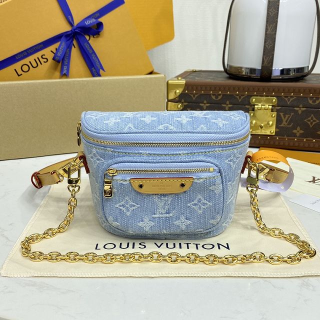 Louis vuitton original denim mini bumbag M83353 light blue