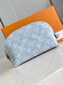 Louis vuitton original denim pochette cosmetique M83616 light blue