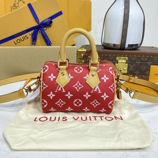 Louis vuitton original soft calfskin nano speedy 18 M24419 red