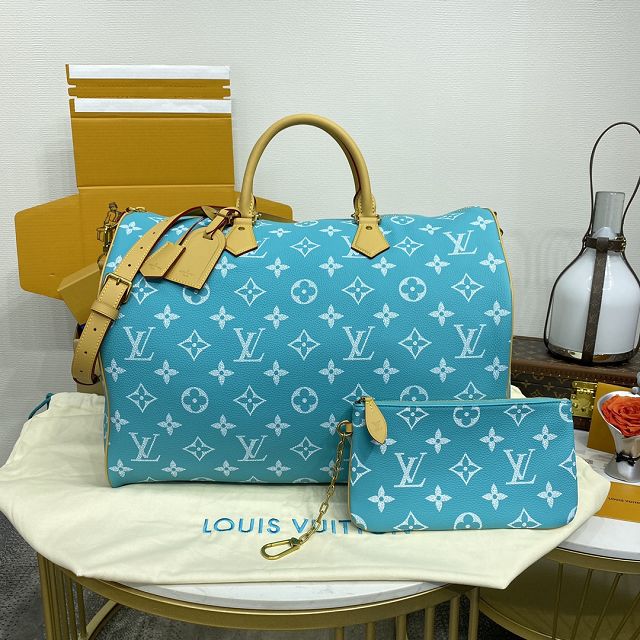 Louis vuitton original soft calfskin speedy P9 50 M11565 turquoise