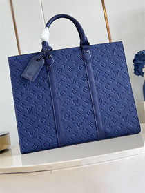 Louis vuitton original calfskin sac plat 24H handbag M11690 blue