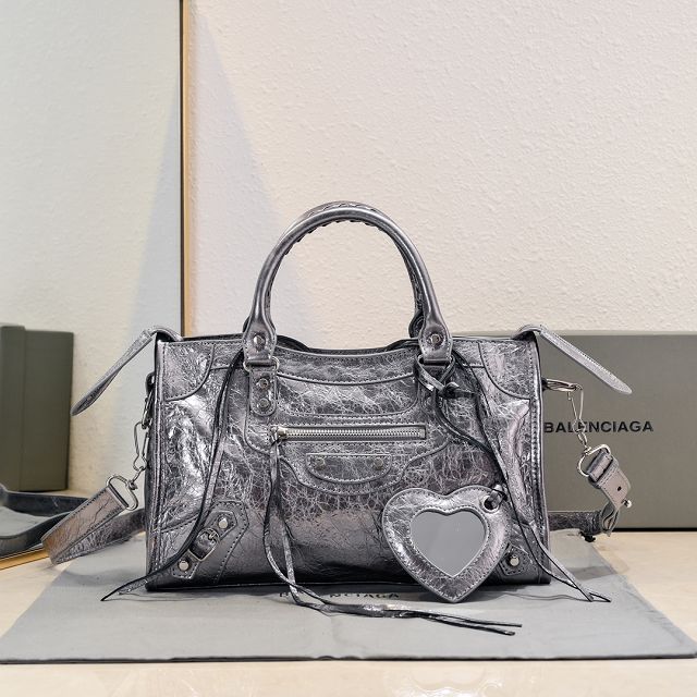 Balenciaga original lambskin le city small bag 8114422 dark silver