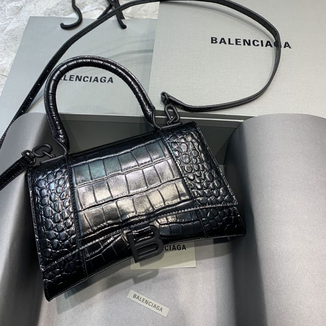 Balenciaga original crocodile calfskin hourglass small handbag 5935461 black