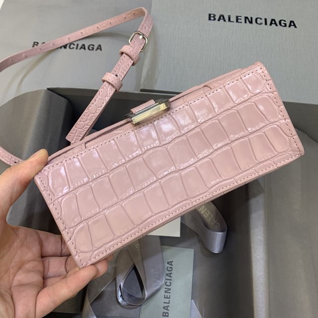 Balenciaga original crocodile calfskin hourglass xs handbag 5928331 pink