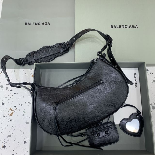 Balenciaga original lambskin le cagole small shoulder bag 6713071 allblack