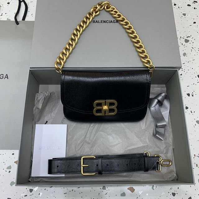 Balenciaga original calfskin BB soft small flap bag 7485982 black