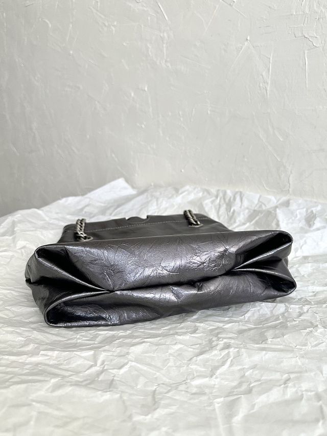 Balenciaga original calfskin crush small tote bag 7429422 dark silver