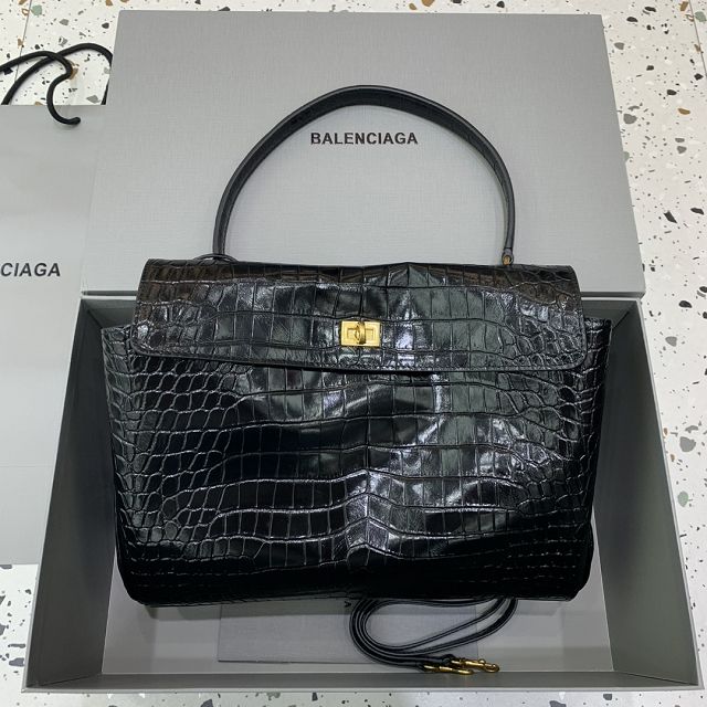 Balenciaga original crocodile calfskin rodeo medium handbag 7897722 black