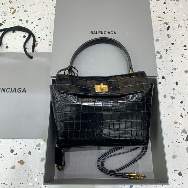 Balenciaga original crocodile calfskin rodeo mini handbag 7954562 black