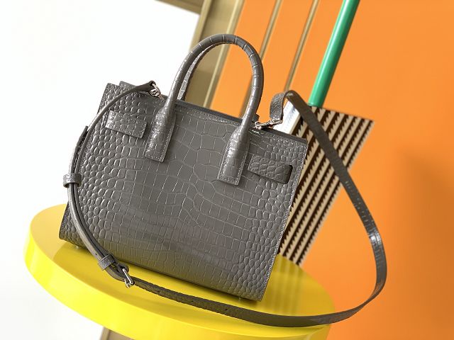 YSL original crocodile calfskin small sac de jour bag 392035 grey