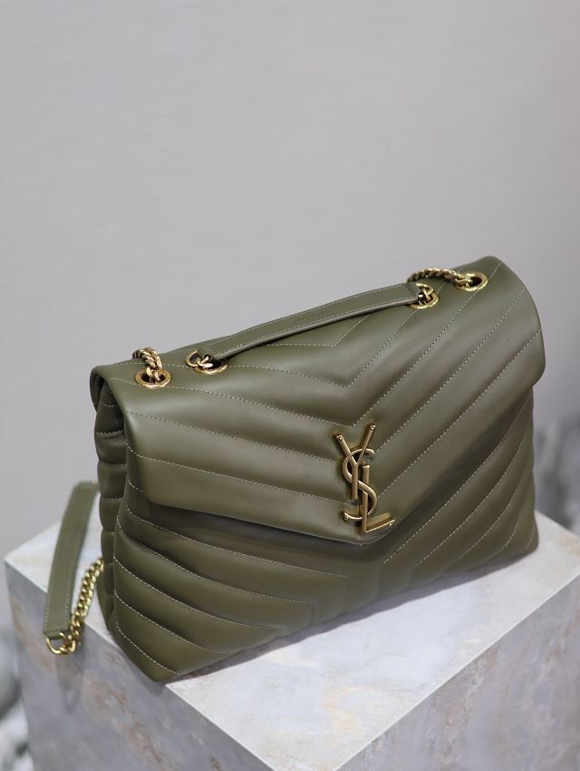 YSL original calfskin loulou medium bag 487216 dark green