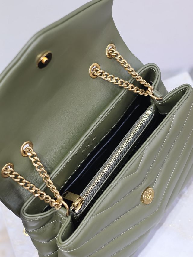 YSL original  calfskin loulou small bag 494699 dark green