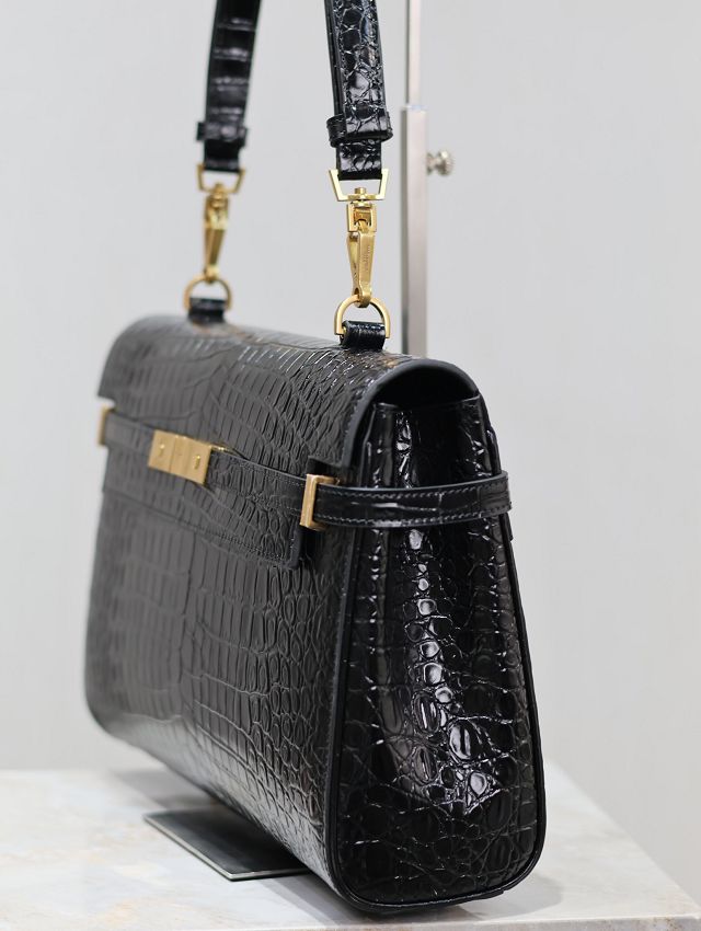 YSL original crocodile calfskin manhattan top handle bag 769512 black