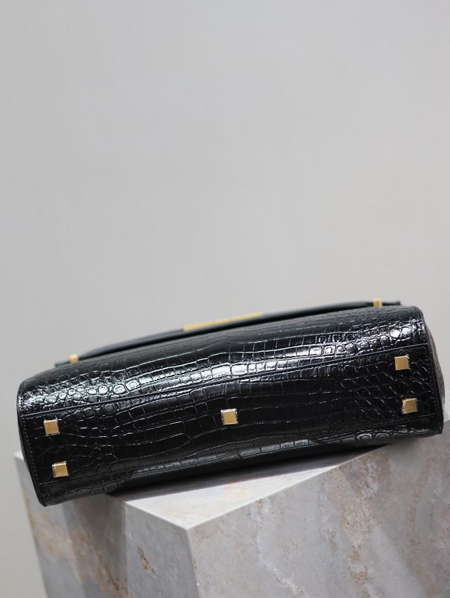 YSL original crocodile calfskin manhattan top handle bag 769512 black