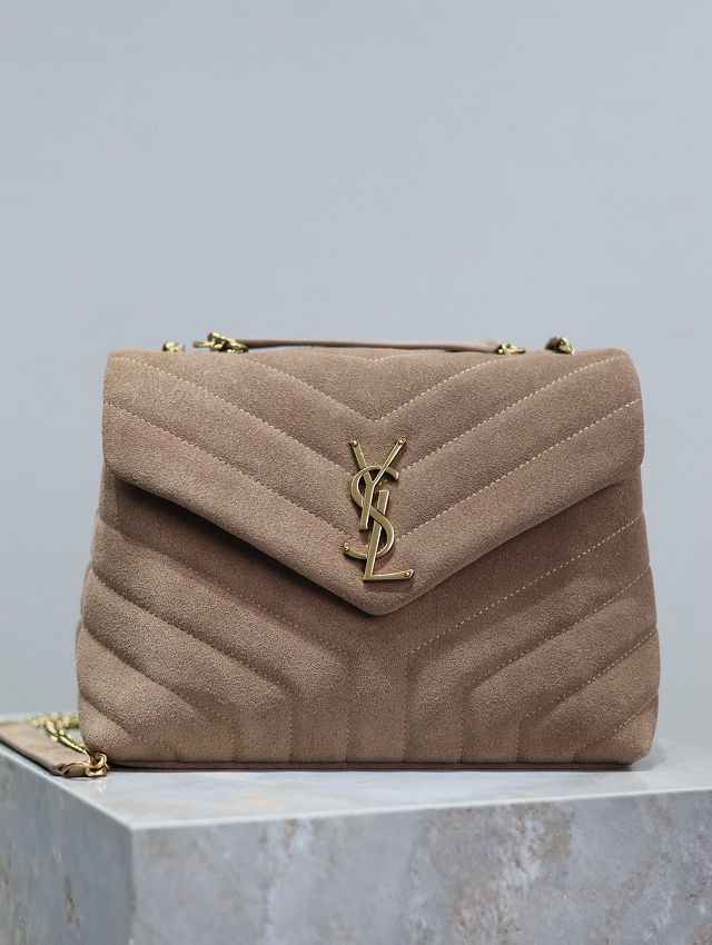 YSL original suede calfskin loulou small bag 494699 beige