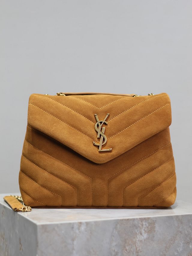 YSL original suede calfskin loulou small bag 494699 brown