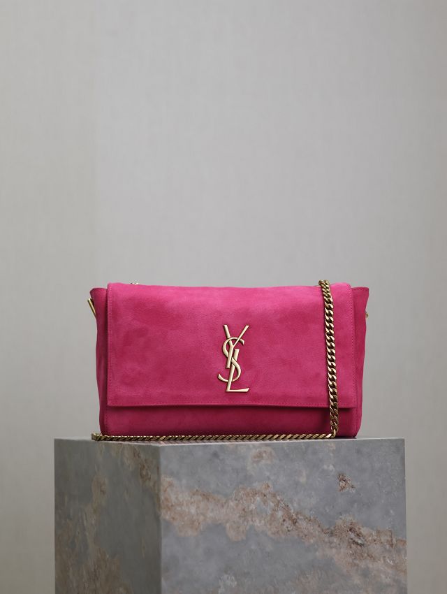 YSL original suede calfskin reversible medium kate bag 553804 rose red