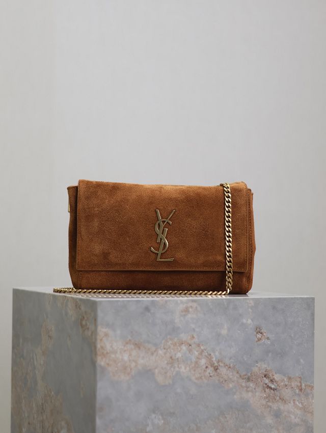 YSL original suede calfskin reversible small kate bag 737128 brown