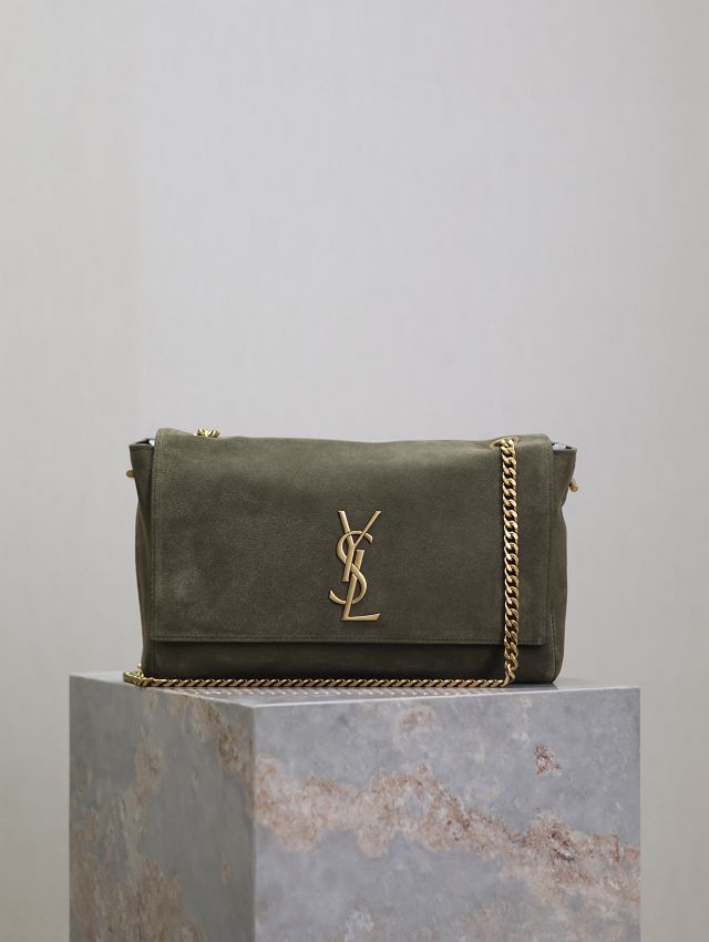 YSL original suede calfskin reversible small kate bag 737128 green