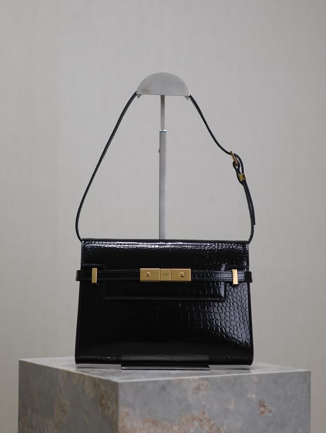 YSL original crocodile calfskin manhattan small flap bag 675626 black