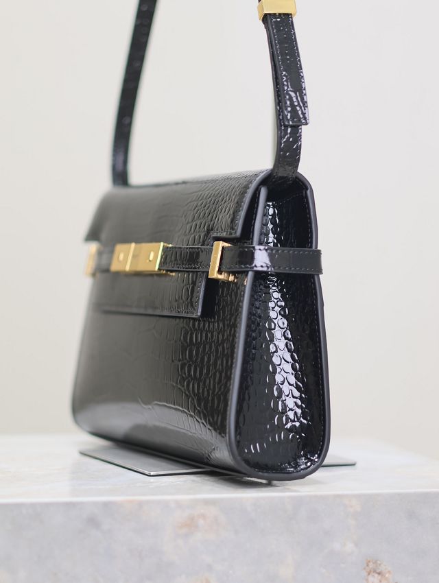 YSL original crocodile calfskin manhattan small flap bag 675626 black