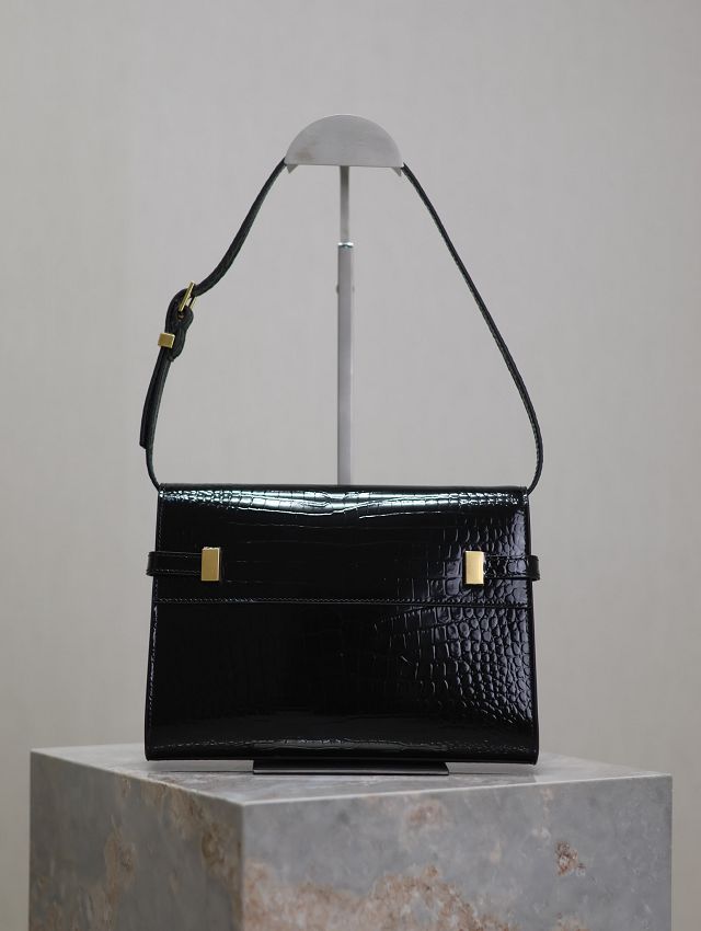 YSL original crocodile calfskin manhattan small flap bag 675626 black