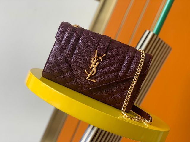 YSL original grained calfskin envelope chain bag 526286 bordeaux