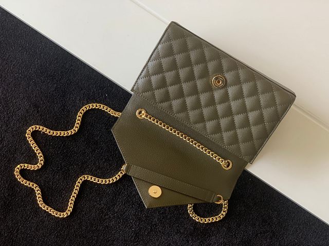 YSL original grained calfskin envelope chain bag 526286 green