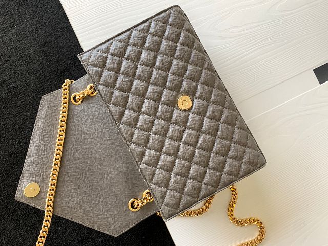 YSL original grained calfskin medium envelope chain bag 487206 grey