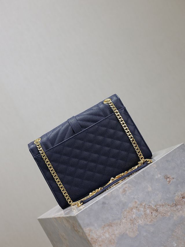 YSL original grained calfskin medium envelope chain bag 487206 navy blue